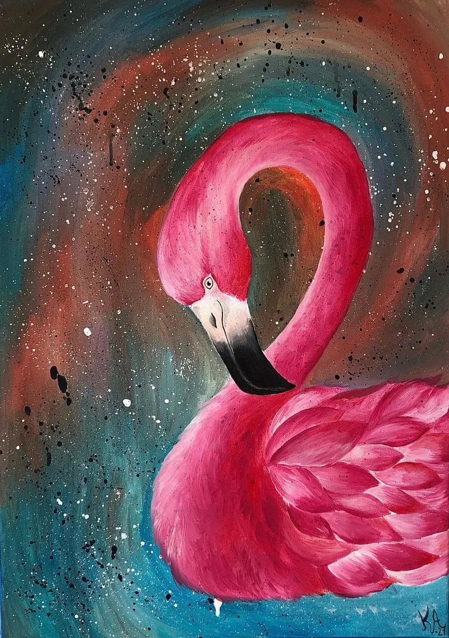 A flamingo with a pastel background.