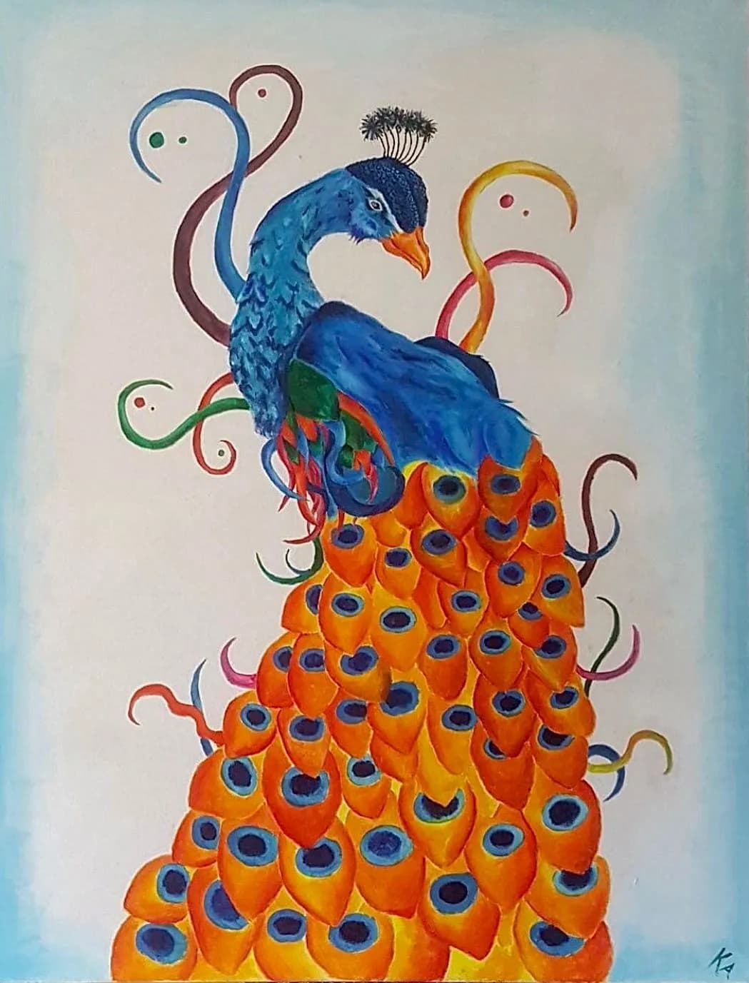 a Peacock A peacock with swirling patterns acrylic painting in the Animals collection by Kristina Andersson