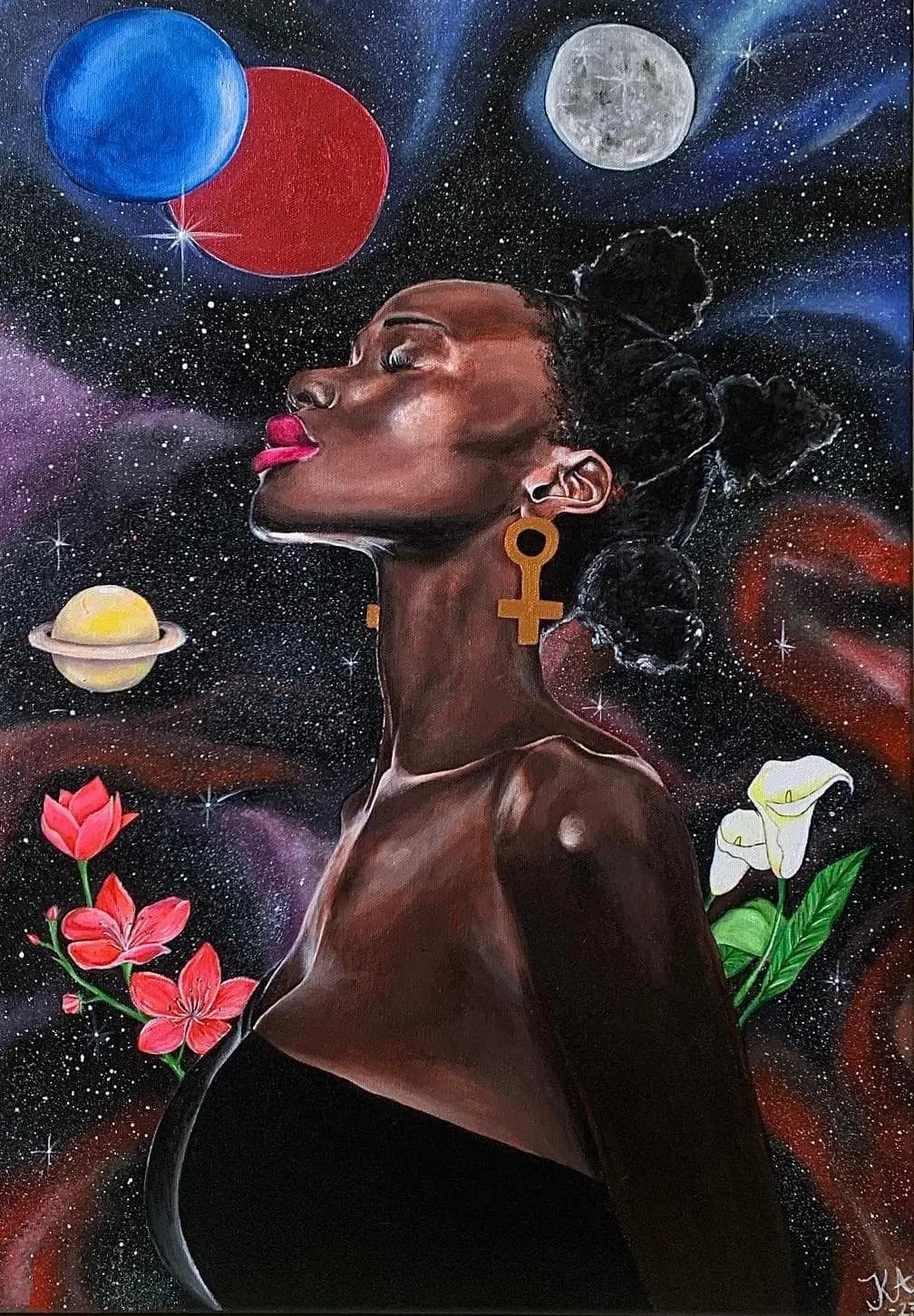 A tribute to all beautiful black women. The model for this painting is Mimi Fall. An extremely gorgeous, driven and kind woman that I stumbled upon through social media. I immediately fell in love with the attitude she exuded in her pictures: proud, down to earth and humbl