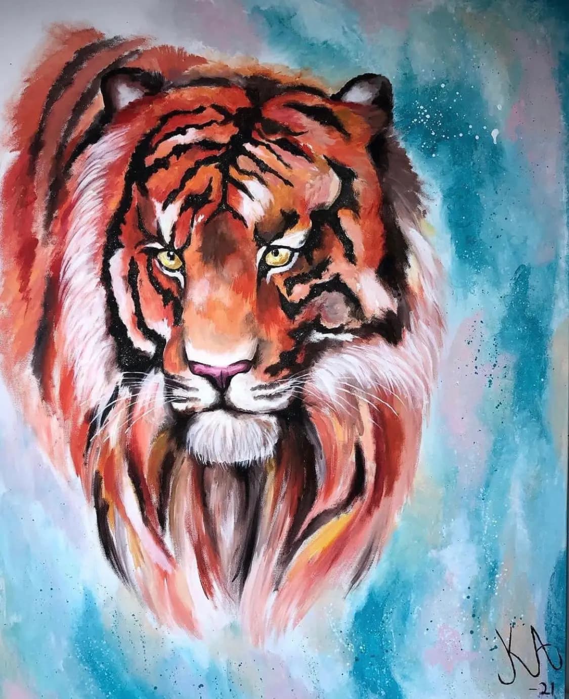 a Tiger A tiger with a pastel backrgound acrylic painting in the Animals collection by Kristina Andersson